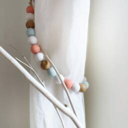 Coastal Cottage Beaded Curtain Tiebacks Shabby Chic Wood Beads, Set Of 2