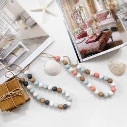 Coastal Cottage Beaded Curtain Tiebacks Shabby Chic Wood Beads, Set Of 2 - thumbnail 2