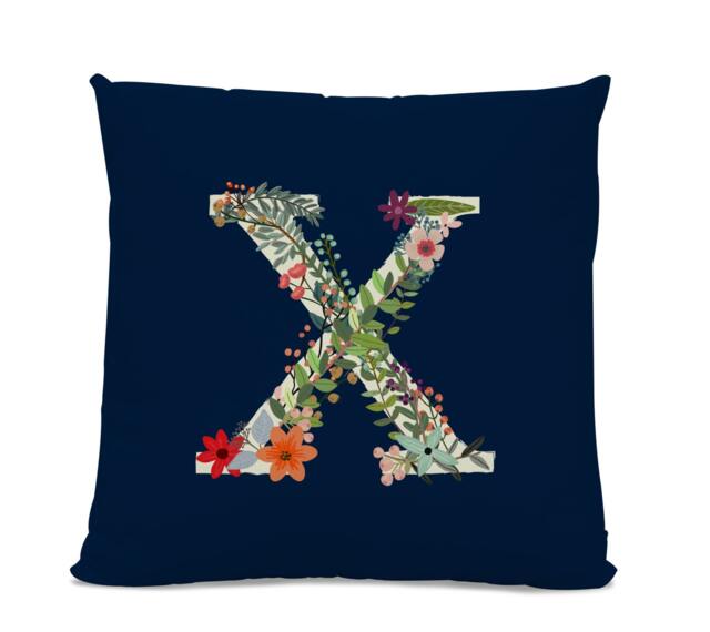 Initial Pillow - Floral Letter With X Monogrammed Custom Throw Flower Monogram
