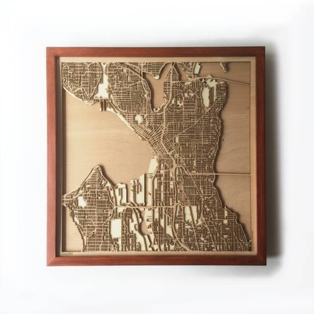 Seattle Wood Map - Mahogany Framed Laser Cut City Streets Art - image 1