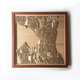Seattle Wood Map - Mahogany Framed Laser Cut City Streets Art