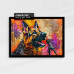 German Shepherd Singing Microphone Painting Framed Poster Print & Canvas Wall Decor Art Home Living Room Dog Gift Music - thumbnail 2