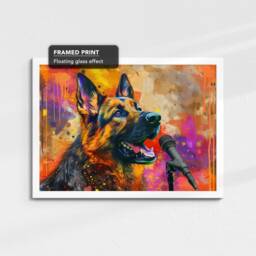 German Shepherd Singing Microphone Painting Framed Poster Print & Canvas Wall Decor Art Home Living Room Dog Gift Music - thumbnail 3
