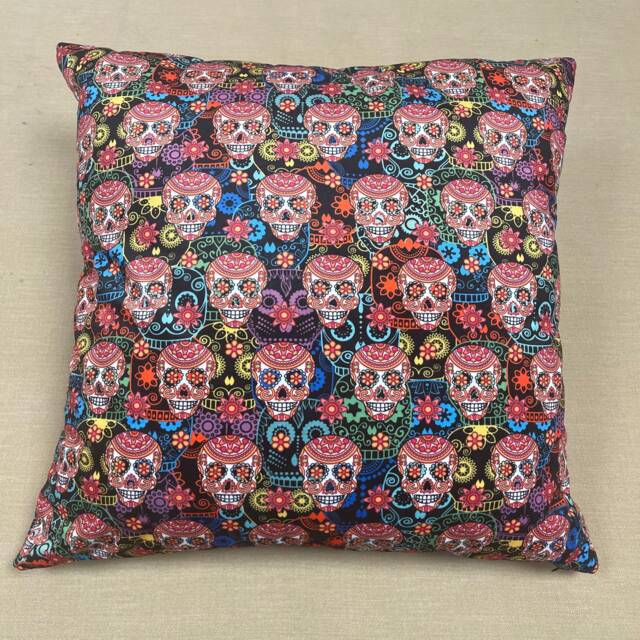 Hand Made Double Sided Velvet - Large Cushion Cover With Sugar Skulls - image 1