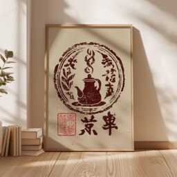 Japanese Tea Pot Print, Zen Art Poster, Rustic Kitchen Decor, Asian-Inspired Wall Art, Minimalist Lover Gift, Red & Brown Decor - thumbnail 3