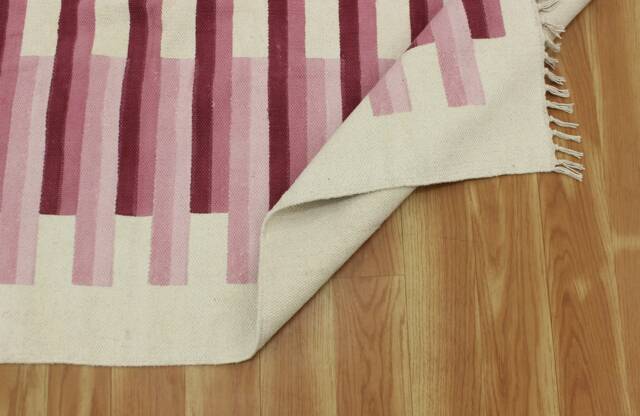 Handwoven Pink Beige Cotton Rug, Boho Flatweave Area Rug - image 1