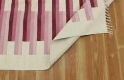 Handwoven Pink Beige Cotton Rug, Boho Flatweave Area Rug - thumbnail 1