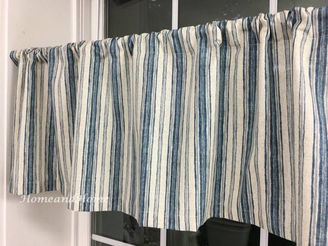 Farmhouse Valances Farmhouse Decor Kitchen Valance Gray Neutral Beige Navy Blue Muted Blues Valance Curtain