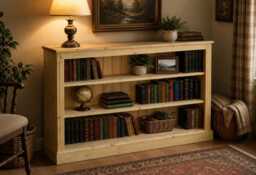 Solid Wood Low & Wide Bookcase, Adjustable Handmade Display Shelving Unit, Hallway Storage Bookshelves - Pne-35 - thumbnail 1