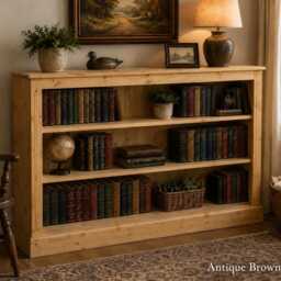 Solid Wood Low & Wide Bookcase, Adjustable Handmade Display Shelving Unit, Hallway Storage Bookshelves - Pne-35 - thumbnail 4