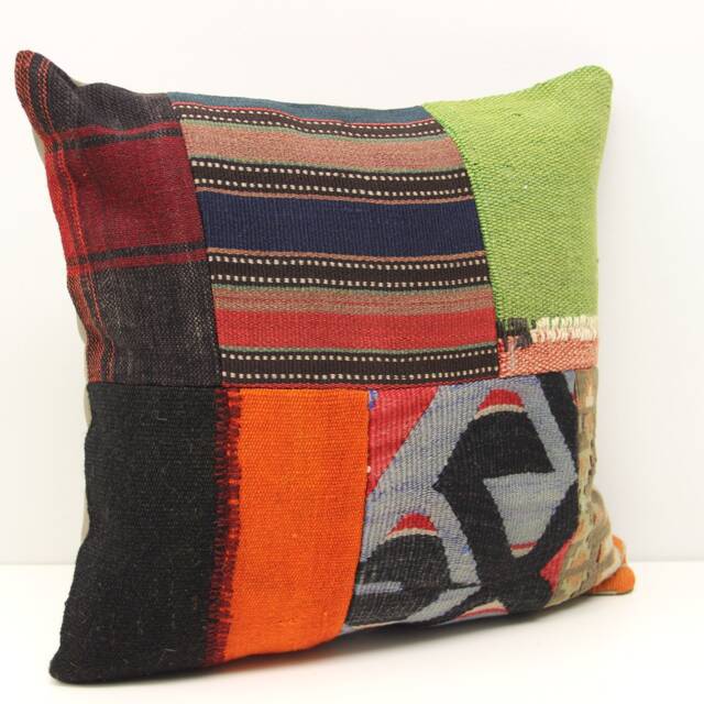 Patchwork Kilim Pillow Cover, 18x18 Inch, Handmade Turkish Cushion - image 1