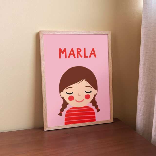 Personalized Girl Portrait Brown Hair - Custom Nursery Wall Art With Name - image 1