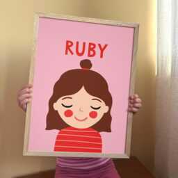 Personalized Girl Portrait Brown Hair - Custom Nursery Wall Art With Name - thumbnail 3