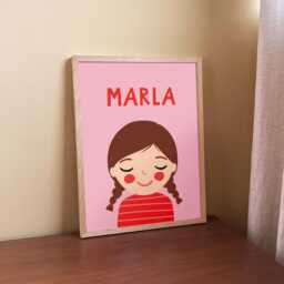 Personalized Girl Portrait Brown Hair - Custom Nursery Wall Art With Name - thumbnail 1