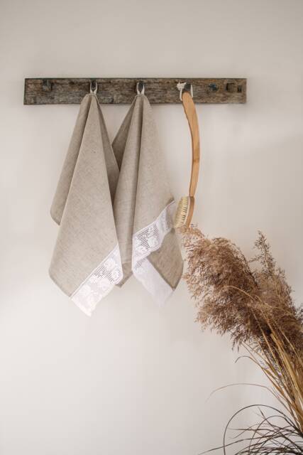 Natural Linen Small Guest Towels Bath Linens Hand Face With White Lace Farmhouse Set 2 4 Rustic Style Neutral - image 1