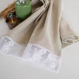 Natural Linen Small Guest Towels Bath Linens Hand Face With White Lace Farmhouse Set 2 4 Rustic Style Neutral - thumbnail 2