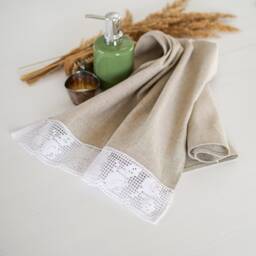 Natural Linen Small Guest Towels Bath Linens Hand Face With White Lace Farmhouse Set 2 4 Rustic Style Neutral - thumbnail 4