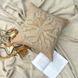 Beige Cotton Linen Beaded Sea Creature Pattern, Beach Style Throw Pillow Cover/Euro Sham - Urchin - thumbnail 2