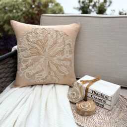 Beige Cotton Linen Beaded Sea Creature Pattern, Beach Style Throw Pillow Cover/Euro Sham - Urchin - thumbnail 3