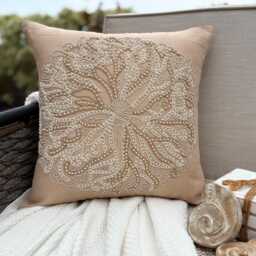 Beige Cotton Linen Beaded Sea Creature Pattern, Beach Style Throw Pillow Cover/Euro Sham - Urchin - thumbnail 1
