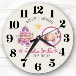New Baby Girl Pink Photo Neutral Personalised Gift Clock - thumbnail 1