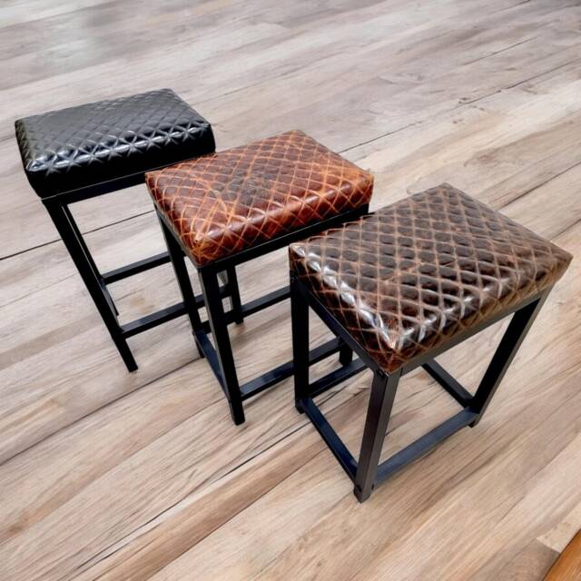 Diamond Stitched Leather Stool With A Matt Black Steel Frame, Various Seat Heights Available - B - Fp - image 1