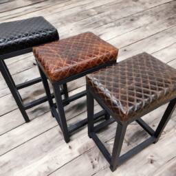 Diamond Stitched Leather Stool With A Matt Black Steel Frame, Various Seat Heights Available - B - Fp - thumbnail 3