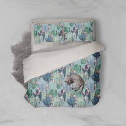 Cactus Duvet Cover Set, Floral Watercolor Bedding - thumbnail 1