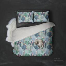 Cactus Duvet Cover Set, Floral Watercolor Bedding - thumbnail 2