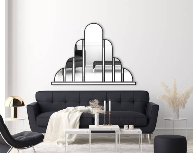 Turin Handmade Original Art Deco Over Mantle Wall Mirror in Black - image 1