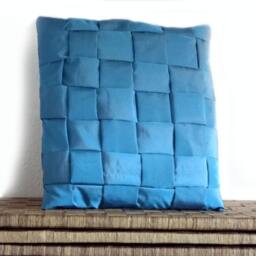 Braided Pillow, Taffeta Cushion, Cushion Cover in Blue Taffeta, 15x15 Inches - thumbnail 2