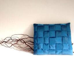 Braided Pillow, Taffeta Cushion, Cushion Cover in Blue Taffeta, 15x15 Inches - thumbnail 3