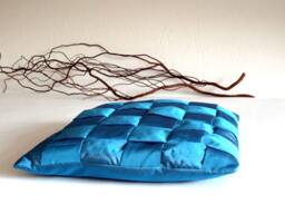 Braided Pillow, Taffeta Cushion, Cushion Cover in Blue Taffeta, 15x15 Inches - thumbnail 1