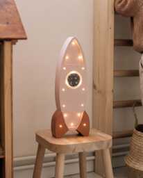 Personalized Wooden Rocket Night Light - Pink Kids Nursery Lamp, Space Baby Room Decor, Handmade Eco Friendly Nightlight Gift - thumbnail 1