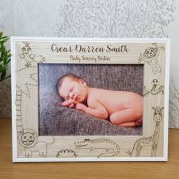 Children's Personalised Photo Frame, Zoo Animal Themed For Nursery Or Gift New Grandparents & Mothers, Add Any Text, Baby Shower Gift - thumbnail 2