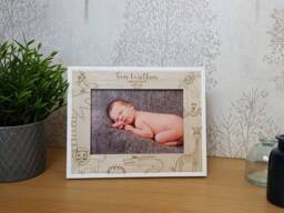 Children's Personalised Photo Frame, Zoo Animal Themed For Nursery Or Gift New Grandparents & Mothers, Add Any Text, Baby Shower Gift - thumbnail 1