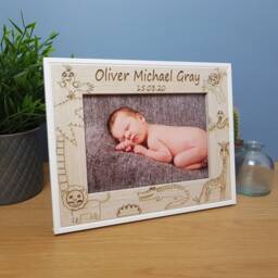 Children's Personalised Photo Frame, Zoo Animal Themed For Nursery Or Gift New Grandparents & Mothers, Add Any Text, Baby Shower Gift - thumbnail 3