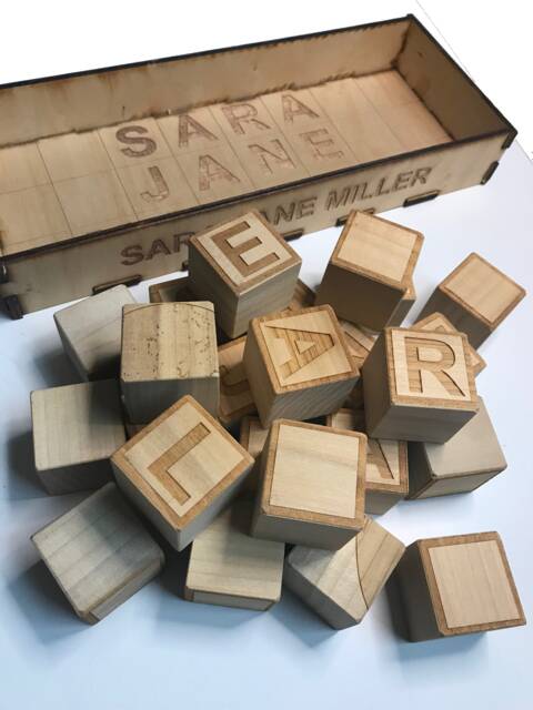 Personalized Wooden Children's Blocks, Baby Gift, Vintage Toy, Alphabet Building Newborn Keepsake - image 1