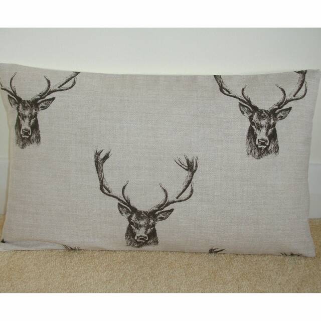 Stag Pillow Cover 12x20 Head 12x16 Grey Stags Bolster Lumbar Cushion Sham Case Pillowcase Black Wildlife Woodland Antlers 24 - image 1