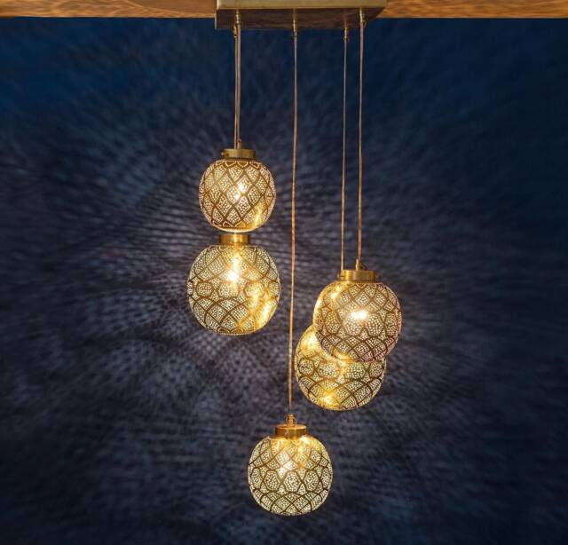 Moroccan Brass Pendant Light Chandelier For Home Decor, Handmade Ball Ceiling Bar, Unique Hanging Lamp Fixture - image 1