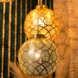 Moroccan Brass Pendant Light Chandelier For Home Decor, Handmade Ball Ceiling Bar, Unique Hanging Lamp Fixture - thumbnail 3