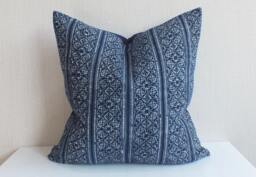 Indigo Batik Cotton Pillow Cover Hand-Printed Ethnic Hmong Textile Accent Cushion - thumbnail 1