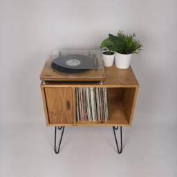 Oak Record Cabinet - Mid-Century Modern Media Console With Hairpin Legs - thumbnail 3