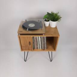 Oak Record Cabinet - Mid-Century Modern Media Console With Hairpin Legs - thumbnail 2