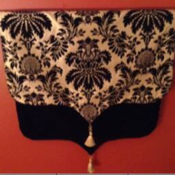 Moroccan Window Valance, Gold Damask & Black Velvet With Tassels - thumbnail 3