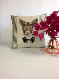 Chihuahua Pillow Cover Hand Block Print Dog Face With Bow Tie - thumbnail 1