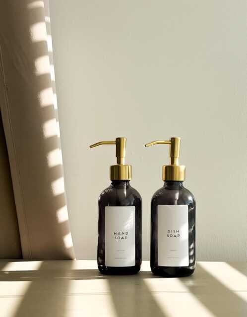 Smoked Glass Soap Dispenser With Custom Label - Brass Gold Or Black Pump - image 1