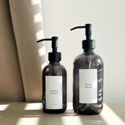 Smoked Glass Soap Dispenser With Custom Label - Brass Gold Or Black Pump - thumbnail 3