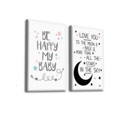 Be Happy My Baby Quotes. Love You To The Moon. Inspirational Art. Framed Canvas For Kids Bedroom Decor. Mother Quotes Poster. Set Of 2 - thumbnail 2