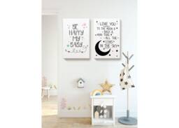 Be Happy My Baby Quotes. Love You To The Moon. Inspirational Art. Framed Canvas For Kids Bedroom Decor. Mother Quotes Poster. Set Of 2 - thumbnail 1